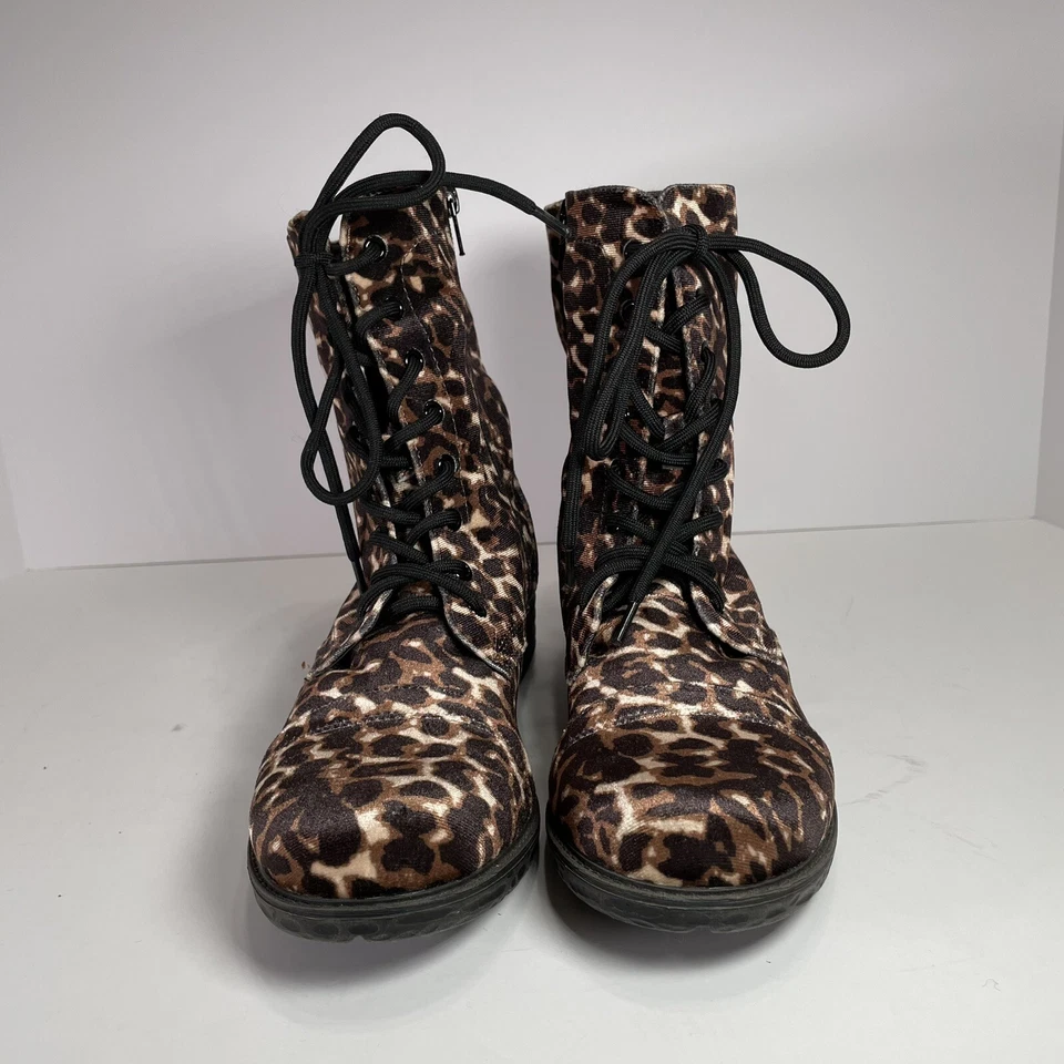 Bota de Combate Subterránea Muy Volátil Para Mujer US 8 Estampado Leopardo Terciopelo Flocado Foto 3 de 4