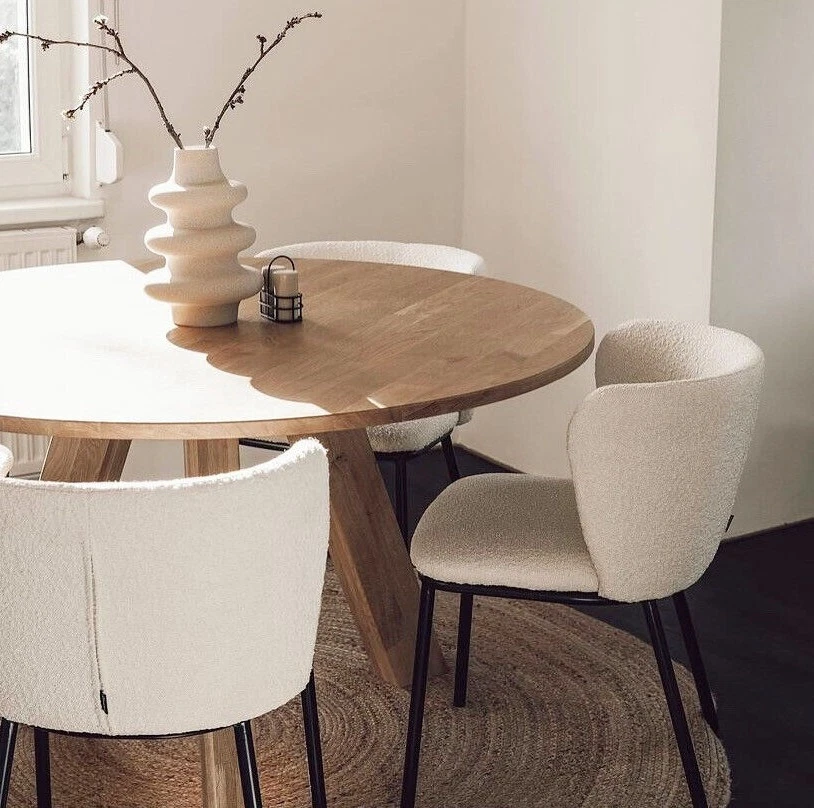Olivia Luxury Round Solid Acacia Wood Dining Table Natural Black 120cm Wooden