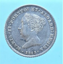 PORTOGALLO MARIA II 100 REIS 1853 MONETE DA COLLEZIONE ARGENTO SILVER COIN (1)
