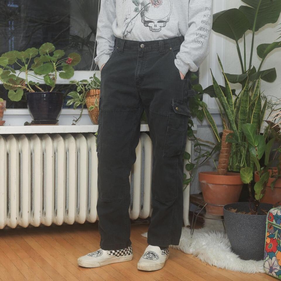 超極太00sレア CARHARTT ブラックバギーカーゴパンツ Y2K レギュラーカーゴパンツ