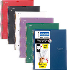 Spiral Notebook  Study App, 6 Pack, 1 Subject, College Ruled, 8-1/2" X 11", 100