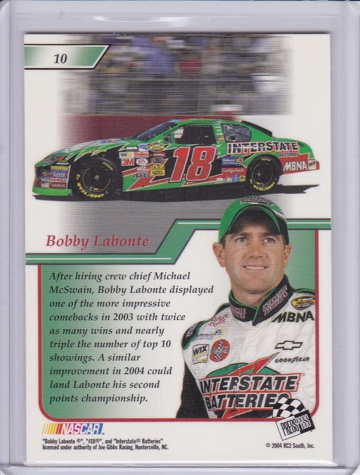 Bobby Labonte 2004 Press Pass Premium card 10 - Image 2 of 2