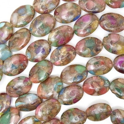 18mm ruby zoisite pressed jade flat oval 15.5'' strand