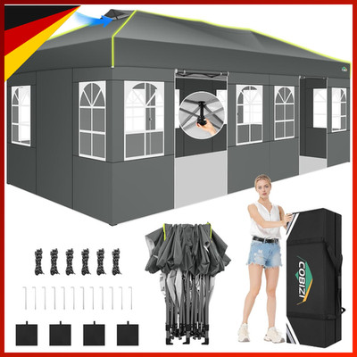 Faltpavillon 3x6 Wasserdicht Winterfest Faltbar Anti-UV mit 6 Seitenwänden