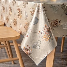 Heavy Duty Vinyl Tablecloth Peony Waterproof PVC Golden Floral 54x54 Inch