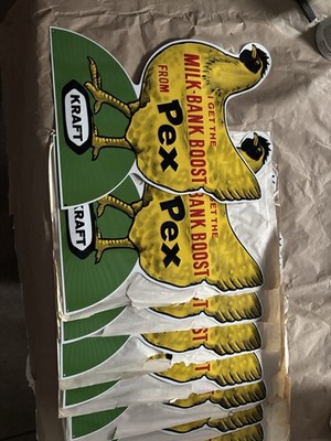 1950s Kraft Pex Chicken Feed Advertisement Tin Sign Milk Bank Boost Embossed 19''