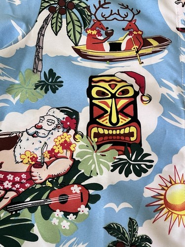 SSLR Women’s Hawaiian Button Up Shirt Tiki Christmas Santa Reindeer Small - Picture 3 of 9