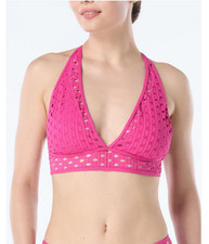 Carmen Marc Valvo Womens Crochet Bikini Top Pink