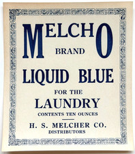 1910-15 Melcho Liquid Blue Laundry Label Unused NOS Vintage Advertising Melcher