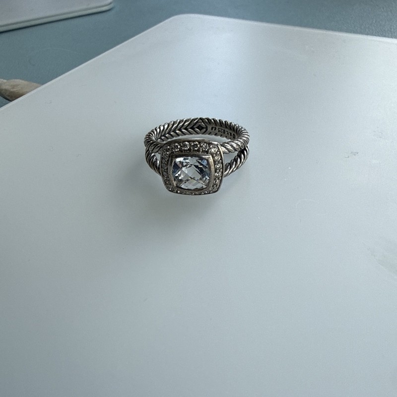 DAVID YURMAN PETITE ALBION RING WITH WHITE TOPAZ AND DIAMONDS SZ 7