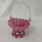 Vtg Fenton Cranberry Opalescent Coin Dot Glass Basket - Ruffled Rim - 6.75” (b)