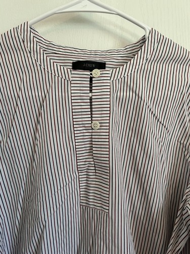 Camicetta J Crew S gessato cravatta davanti fiocco maniche a palloncino ricamata lavoro casual - Foto 6 di 11