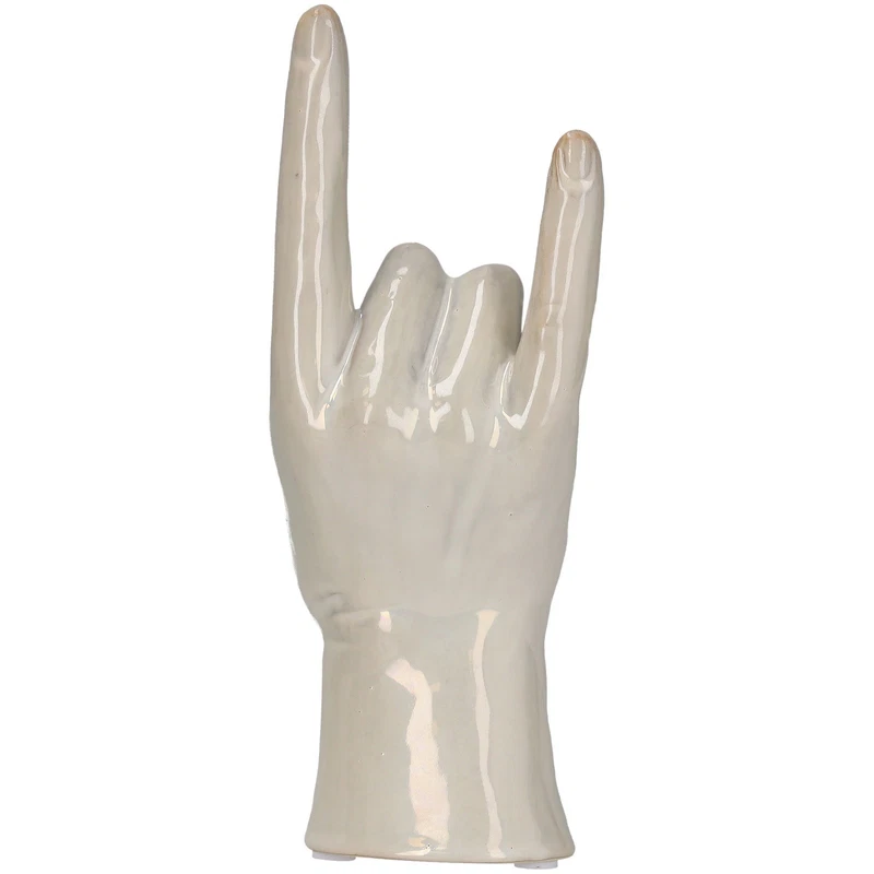 Mano Corna Decorativa Ceramica Bianco Perlato Soprammobile Svuotatasche H 22 cm, fotografia 3 di 9