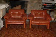 Coppia poltrone vintage Coronado in pelle del 1973 di T. Scarpa per B&B Italia