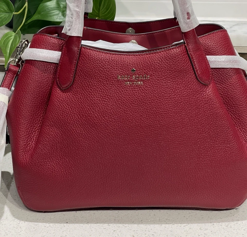 KATE SPADE DUMPLING LARGE SATCHEL SHOULDER HOBO BAG PURSE TOTE RED JAM LEATHER - Image 4 of 4