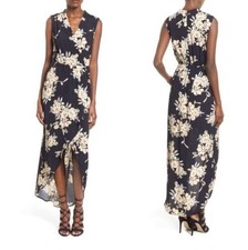 ASTR The Label Sleeveless Floral Hi Lo Faux Wrap Maxi Dress Keyhole Small