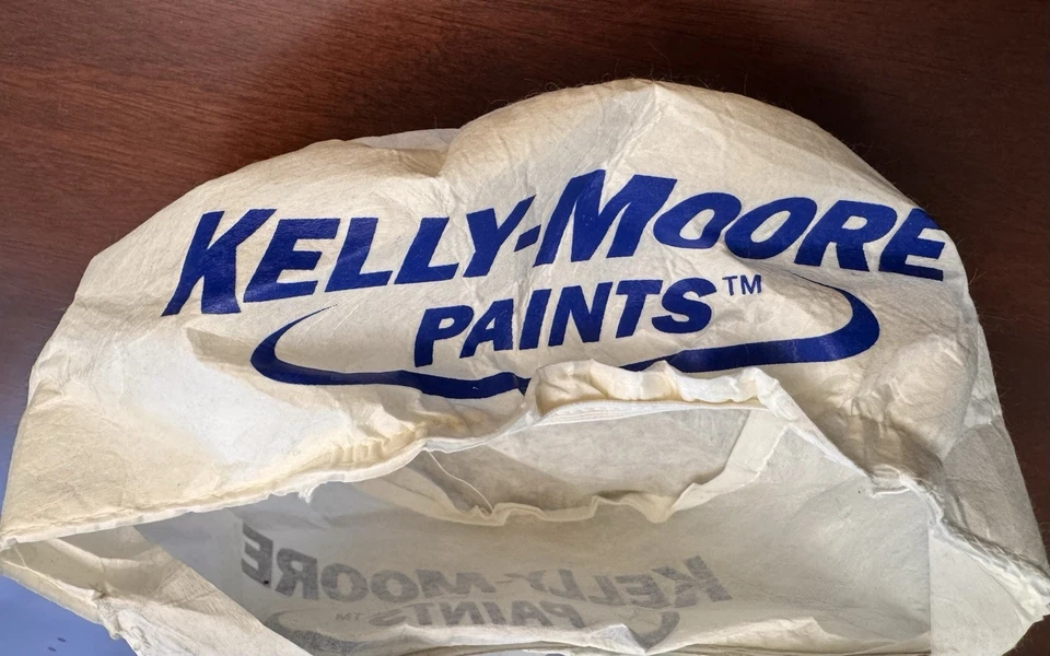 Vintage Kelly-Moore Paints Painter Cap White Blue Logo Workwear Hat Elastic Back - Image 2 of 4