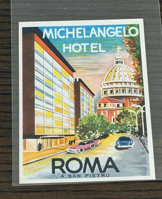 Michelangelo Hotel ROMA - ROME / 🇮🇹  Italy RARE Luggage Label, c. 1955