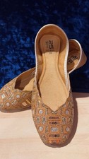 Khussa Punjabi Jutti Sandals Brown Shoes Bead Flats Slippers Slides Shalwar Sari