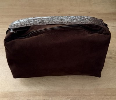 NANCY GONZALEZ Brown Suede Exotic Leather Trim Top Handle Bag Vintage Small