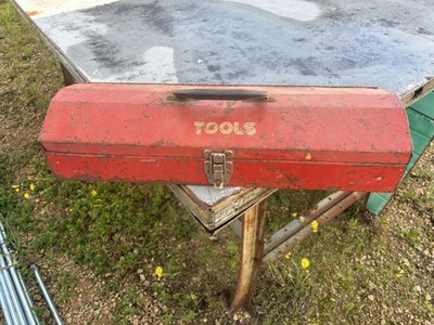 Vintage Red Metal Tool Box Steel Portable Utility Toolbox
