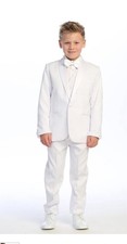 Boys White 3-Piece Formal Suit Set Jacket Pants Bow Tie Wedding Party Solid