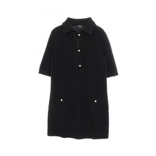 【Dresses】CHANEL Coco Mark Faux Pearl Button Dress Cotton Black Chanel
