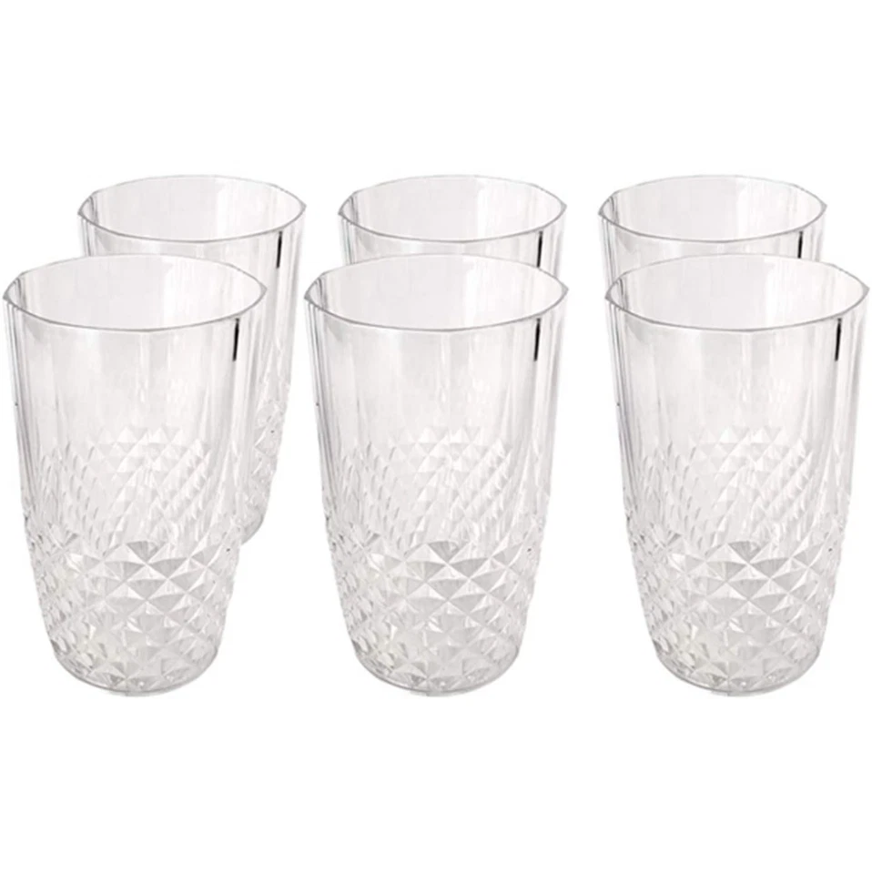 6 x Plastic Reusable Crystal Effect 400ml Water Juice Breakfast Glass Tumbler - Image 3 of 4