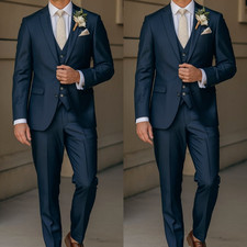 Navy Blue Men Suits for Wedding Groomman Tailored Jacket Blazer Formal Outfits