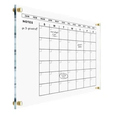 Large Acrylic Calendar with Gold Hardware - Dry Erase Monthly Acrylic Planner...