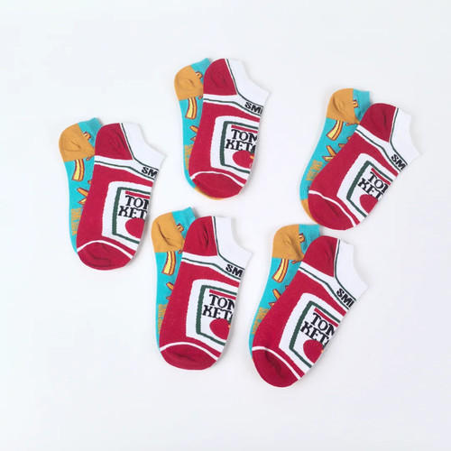 5 Pairs Novelty Unisex French Fry & Ketchup Short Socks Suit In Spring Summ