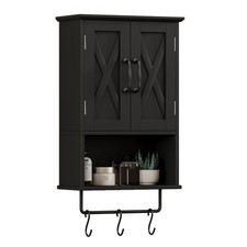 ChooChoo MC2303-BK Farmhouse Medicine Cabinet with Shelf, Towel Bar, 3 Hooks