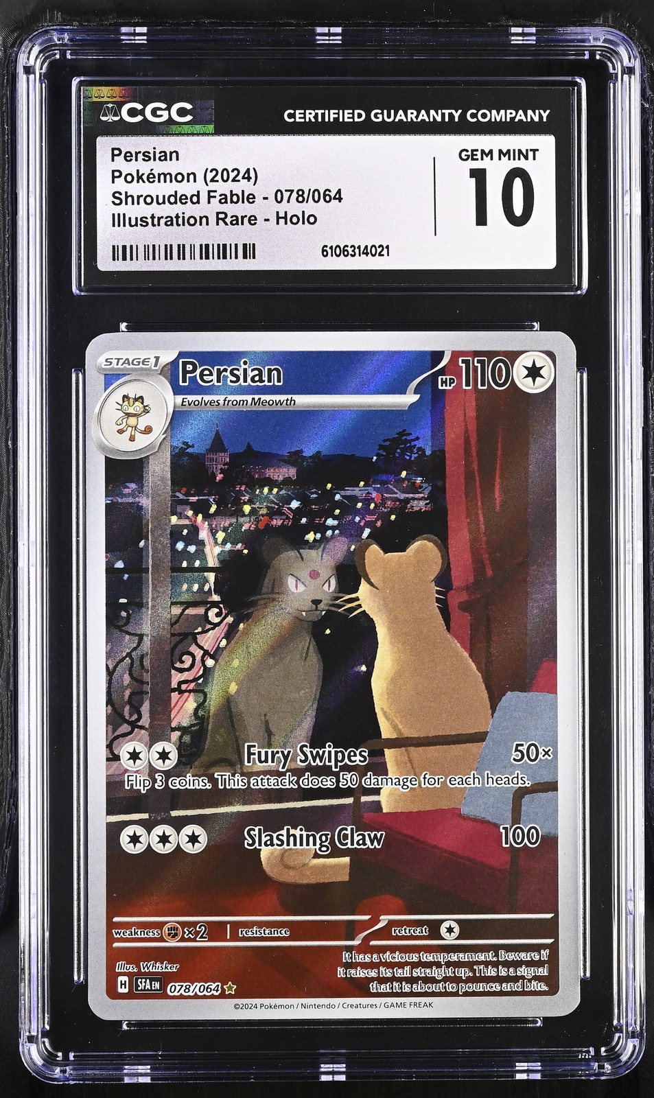 CGC 10 Persian 078/064  Shrouded Fable Illustration Rare Holo Pokemon Card