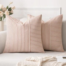 MIULEE Fall Rust and Beige Patchwork Farmhouse 18 x 18 (Pack of 2), 