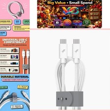 USB C to USB C Cable 2m White 60W Fast Charging PowerKnit Data Sync Cord