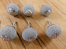 6 Stone Drawer Knobs Pulls Handle Cabinet Dresser Hardware Round Silver Kitchen