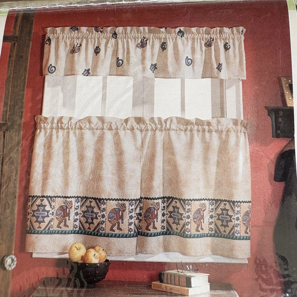 Kokopelli 3 Piece Window Treatment Tiers And Valance 60” Wide Window Vintage - Image 2 of 4