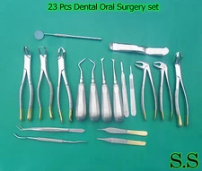 23 PCS DENTAL ORAL EXTRACTION FORCEPS ELEVATORS INSTRUMENTS GOLD HANDLE KIT