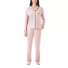 Member's Mark Women 2 Piece Pajama Set Pink / Blk Size XL Button-up Top Pant NEW