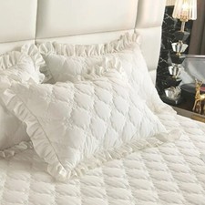 2pcs Pillow Cover Ruffles Pillowcase Solid Color Quilted Pillow Sham 48x74cm