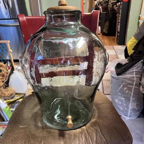 Vintage SVE 5 Gallon Green Glass Beverage Dispenser Made In Italy (LID Not Orig)