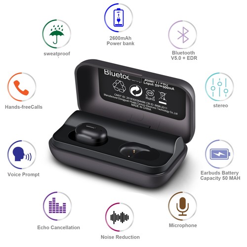 T1-Pro Bluetooth 5.0+EDR Wireless Earbuds Sweat-Proof TWS Stereo Headphones - Picture 2 of 6