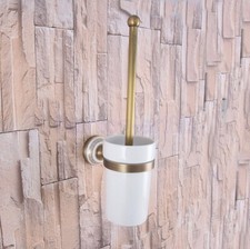 Antique Brass Bathroom Toilet Brush  Holder Set White Brush Ceramic Cup fba584