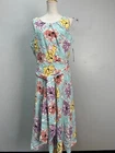 Black Label Light Blue Floral Sleeveless Long Midi Dress Women's Size 14 w/ Belt
