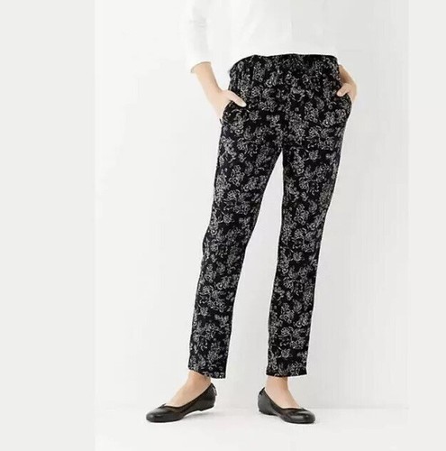 J.Jill Black Etched Bouquet Soft Rayon-twill Drawstring Ankle Pants 28x29 XS NEW