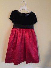 Girls Chaps Red Satin Black velvet Christmas Holiday Dress Size 6 winter