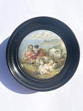 Medium Pratt Ware Pot Lid Peace in Frame c1860.