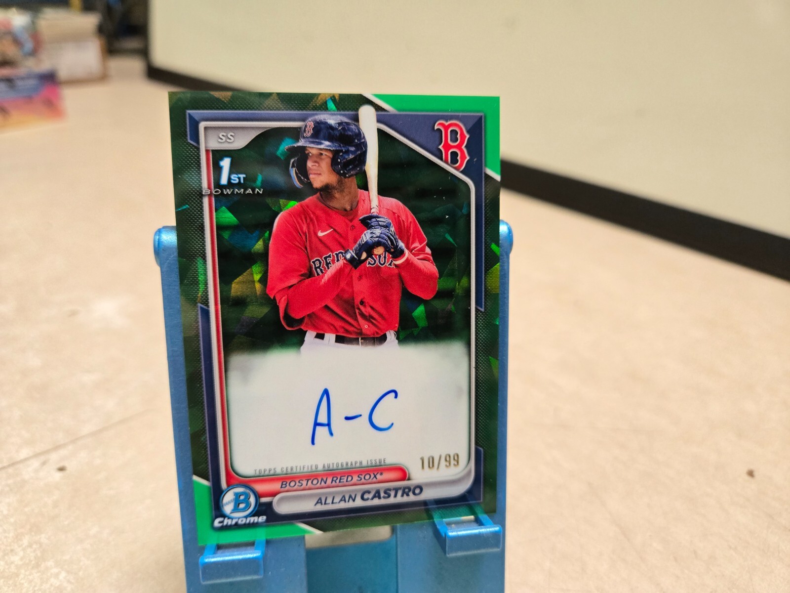2024 Bowman Chrome Sapphire Allan Castro Green Refractor 1st Auto #/99 Red Sox