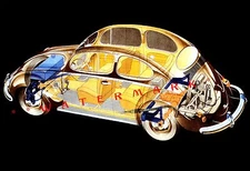 VW Beetle Bug Car Interiors Vintage Poster Print  Classic German Automobile Art