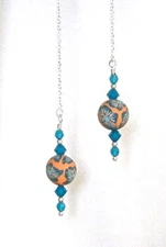*IAJ* Sterling Silver Ear Threaders w/ Blue, Coral Print Beads Swarovski Crystal